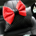 Princess Bowknot Genuine Sheepskin Car Neck Safety Pillow Diamond Lattice 1pcs - Black Red