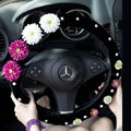 Princess Flowers Pearls Winter Genuine Wool Auto Steering Wheel Covers 14 inch 36CM - Black