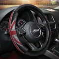 Retro Rhinestone Velvet UK Flag Auto Steering Wheel Covers 15 inch 38CM - Red Black