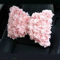Romantic Lace Flower Pearl Car Neck Safety Pillow Leather Auto Headrest 1pcs - Pink