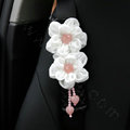 Romantic Powder Crystal Flower Auto Seat Safety Belt Covers Genuine Sheepskin 2pcs - Black