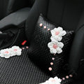 Romantic Powder Crystal Flower Car Lumbar Pillow Genuine Sheepskin Support Cushion 1pcs - Black
