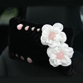 Romantic Powder Crystal Flower Genuine Wool Auto Neck Safety Pillow Accessories 1pcs - Black