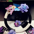 Romantic Women Butterfly Lily Flower Leather Car Steering Wheel Covers 15 inch 38CM - Black