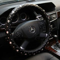 Top Luxury Auto Car Steering Wheel Cover Crystal Genuine leather 15 inch 38CM - Black