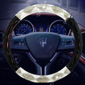 Top Luxury Women Car Steering Wheel Covers Crystal PU leather 15 inch 38CM - Black White