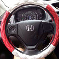 Top Luxury Women Car Steering Wheel Covers Crystal PU leather 15 inch 38CM - Red White