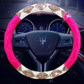 Top Luxury Women Car Steering Wheel Covers Crystal PU leather 15 inch 38CM - Rose White