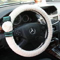 Top grade Winter Genuine Wool Flower Auto Steering Wheel Covers 15 inch 38CM - White
