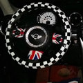 Unique Classic Plaids PU Leather Vehicle Steering Wheel Covers 14 inch 36CM - Black White