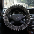 Winter Genuine Wool With Rabbit Fur Auto Steering Wheel Covers 14 inch 36CM - Gray