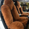 Winter Long Wool Auto Cushion Universal Genuine Sheepskin Car Seat Covers 4pcs Sets - Brown