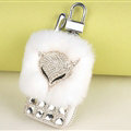 Elegant Universal Crystal Fox Genuine Leather Auto Key Bags Key Chain - White