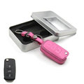 Personalized Genuine Leather Crocodile Grain Auto Key Bags Fold for Volkswagen Polo - Pink