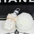 Pretty Universal Crystal Genuine Leather Auto Key Bags Fur Ball Key Chain - White