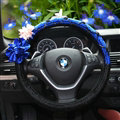 Blue Camellia Car Steering Wheel Covers Velvet 15 Inch 38CM - Black