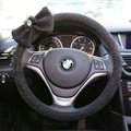 Bowknot Car Steering Wheel Cover Bud Silk Fiber Cloth 15 Inch 38CM - Black