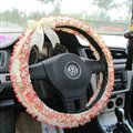 Bud Silk Bowknot Lace Car Steering Wheel Cover Fiber Cloth 15 Inch 38CM - Beige