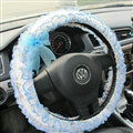 Bud Silk Bowknot Lace Car Steering Wheel Cover Fiber Cloth 15 Inch 38CM - Blue