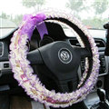 Bud Silk Bowknot Lace Car Steering Wheel Cover Fiber Cloth 15 Inch 38CM - Purple