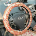 Bud Silk Bowknot Lace Car Steering Wheel Cover Fiber Cloth 15 Inch 38CM - Red
