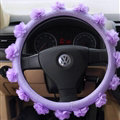Bud Silk Flower Car Steering Wheel Cover Fiber Cloth 15 Inch 38CM - Purple