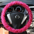 Cheap Lace Car Steering Wheel Cover Bud Silk Fiber Cloth 15 Inch 38CM - Red