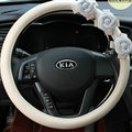 Cool Camellia Car Steering Wheel Wrap PU Leather 15 Inch 38CM - Beige