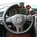 Cool Camellia Car Steering Wheel Wrap PU Leather 15 Inch 38CM - Black