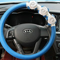Cool Camellia Car Steering Wheel Wrap PU Leather 15 Inch 38CM - Blue