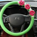 Cool Camellia Car Steering Wheel Wrap PU Leather 15 Inch 38CM - Green