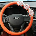 Cool Camellia Car Steering Wheel Wrap PU Leather 15 Inch 38CM - Orange