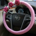Cool Camellia Dot Car Steering Wheel Wrap PU Leather 15 Inch 38CM - Pink