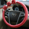 Cool Camellia Dot Car Steering Wheel Wrap PU Leather 15 Inch 38CM - Red
