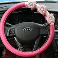 Cool Camellia Dot Car Steering Wheel Wrap PU Leather 15 Inch 38CM - Rose