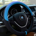 Cool Car Steering Wheels Covers Genuine Leather 15 Inch 38CM - Black Blue