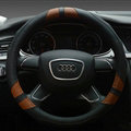 Cooling Auto Steering Wheel Wrap Genuine Leather 15 Inch 38CM - Black Brown