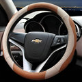 Cooling Car Steering Wheels Covers Genuine Leather 15 Inch 38CM - Beige Brown