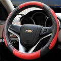 Cooling Car Steering Wheels Covers Genuine Leather 15 Inch 38CM - Black Red