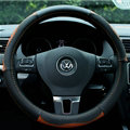 Elegant Auto Steering Wheel Wrap Genuine Leather 15 Inch 38CM - Black Brown