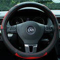 Elegant Auto Steering Wheel Wrap Genuine Leather 15 Inch 38CM - Black Red