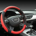 Elegant Car Steering Wheel Wrap PU Leather 15 Inch 38CM - Black Red