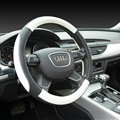 Elegant Car Steering Wheel Wrap PU Leather 15 Inch 38CM - Black White