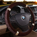 Embroidery Auto Steering Wheel Covers Velvet 15 Inch 38CM - Brown