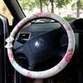 Floral Bud Silk Bowknot Car Steering Wheel Cover PU Leather 15 Inch 38CM - Green