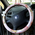 Floral Bud Silk Bowknot Car Steering Wheel Cover PU Leather 15 Inch 38CM - Pink