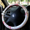 Floral Bud Silk Bowknot Car Steering Wheel Cover PU Leather 15 Inch 38CM - Red