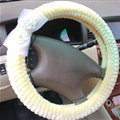 Floral Bud Silk Bowknot Car Steering Wheel Cover Velvet 15 Inch 38CM - Beige
