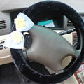 Floral Bud Silk Bowknot Car Steering Wheel Cover Velvet 15 Inch 38CM - Black