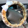 Floral Bud Silk Bowknot Car Steering Wheel Cover Velvet 15 Inch 38CM - Brown